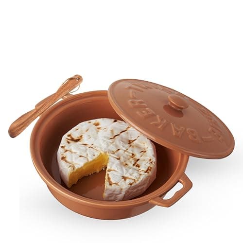 Twine Ceramic Brie Baker with Wood Spreader Brie Baking Tools with Lid Bakeware Sets Terra Cotta Ceramic Kitchen Set of 1