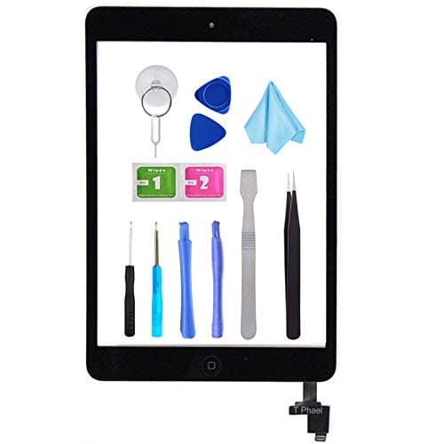 Black Digitizer Repair Kit for iPad Mini 1&2 A1432 A1489 Touch Screen Digitizer Replacement with IC Chip + Home Button + Tools + Pre-Installed Adhesive