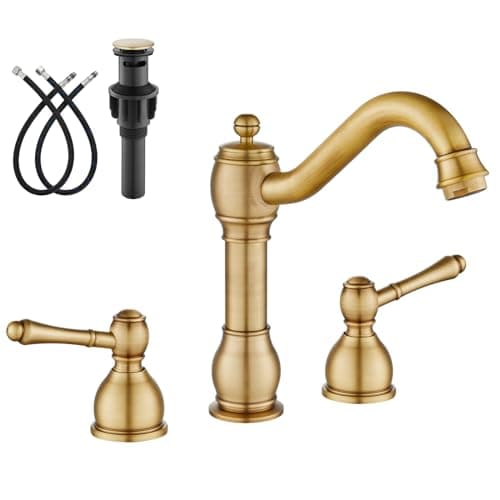 gotonovo 8 Inch Widespread Bathroom Faucets for Sink 3 Hole 2 Lever Handle Deck Mount with Pop Up Drain Hot and Cold Water Supply Lines Antique Brass
