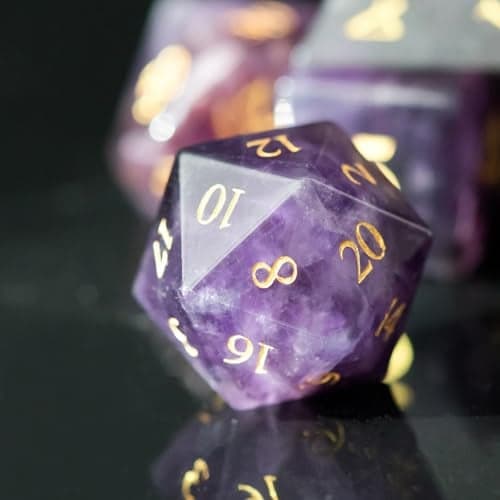 UDIXI Amethyst Gemstone Dice Set DD Crystal Stone DND Dice with Gift Case for Role Playing Games Tabletop Games Amethyst