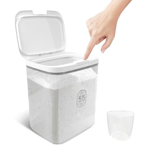 5.5L Laundry Detergent Dispenser with One-Press Lid, Laundry Powder Container for Laundry Room Organization and Storage Pod and Airtight Dishwasher Pod Holder for Bead Powder 1pack
