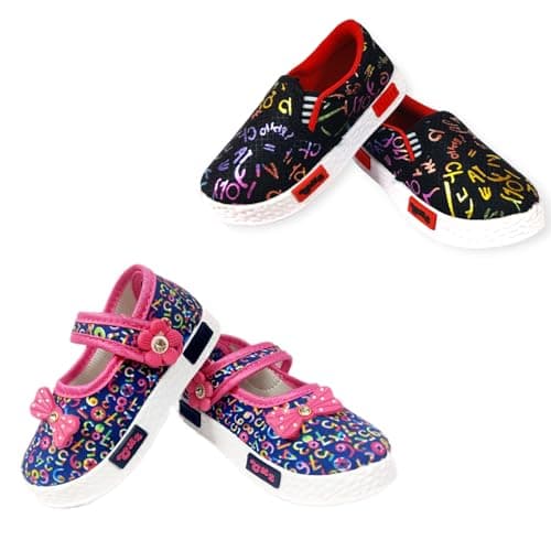 Coolz Girls Ballerina and Shoes Combo (2 Pairs) for 1-4 Years (Cute-1-Magenta Bellies and Pogo-2a-Black Shoes, 18 Months)