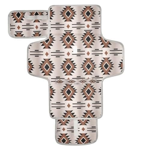 WELLDAY Western Aztec Geometric Baby Changing Pad Waterproof Diaper Changing Pad with Builtin Pillow Portable Travel Changing Mat for Newborn Girl Boy
