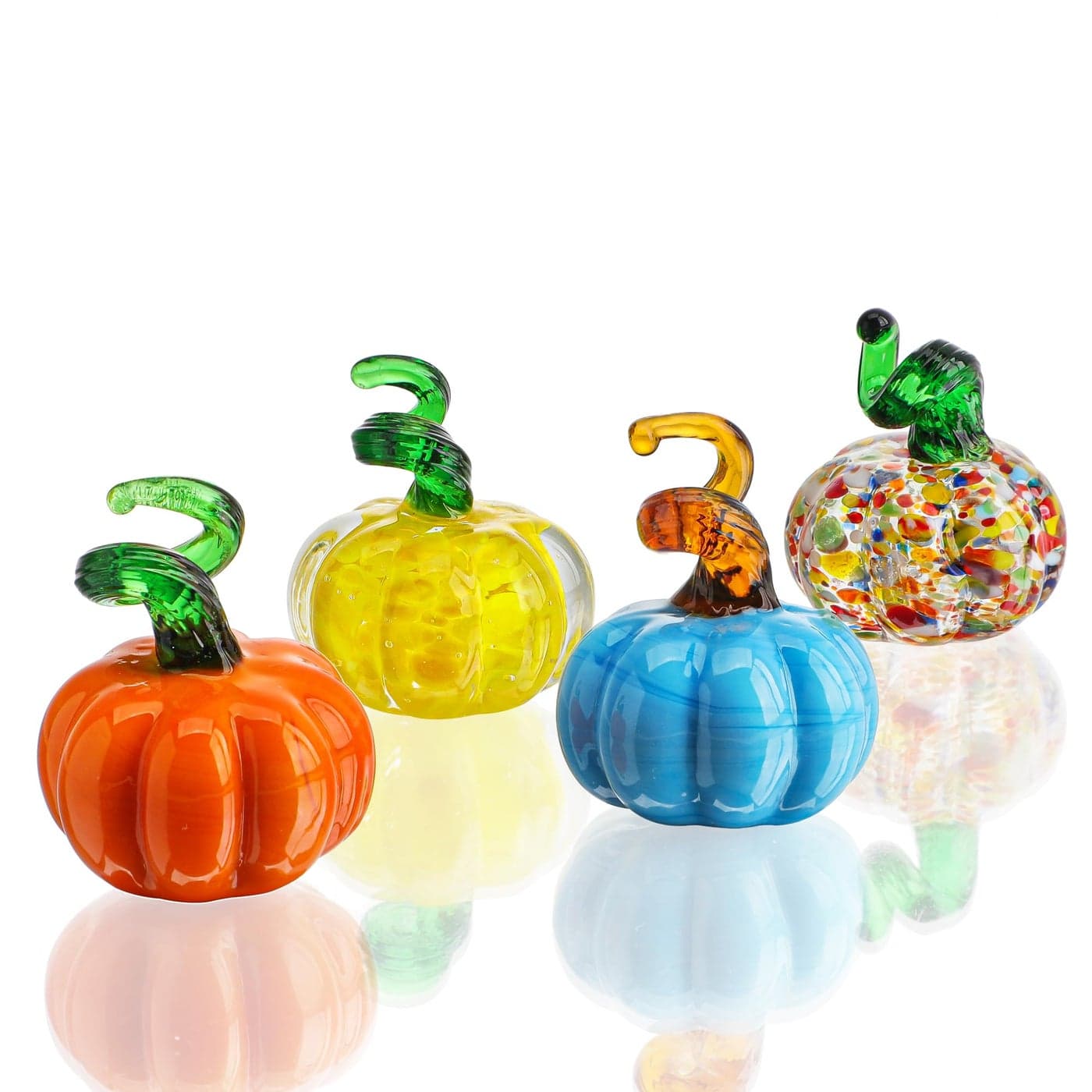 HD HYALINE DORA 4pcs Blown Glass Pumpkin Figurines Table Accent for Fall Harvest Mini Crystal Halloween Pumpkin Fall Decorations for Home Thanksgiving