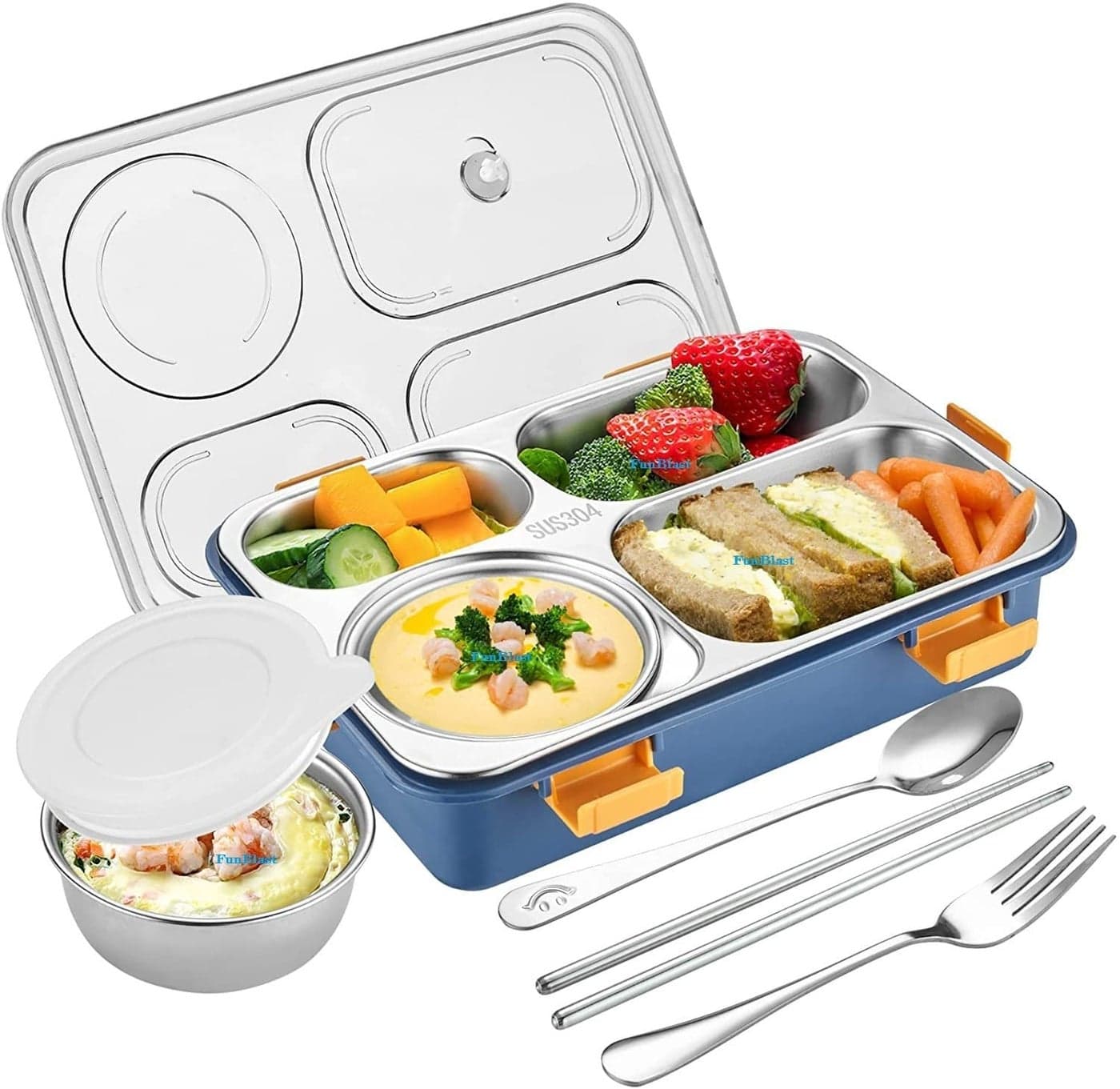FunBlast Lunch Box - Stainless Steel Lunch Box For Kids, Tiffin Box, Lunch Box With Spoon And Fork, Bento Lunch Box, Lunch Box For Kids (Not Leak-Proof - For Dry Foods Only)