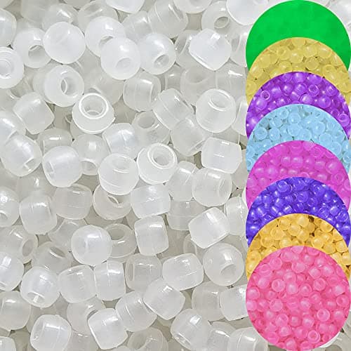 INSPIRELLE 700pcs UV Pony Beads Luminous Beads Changing UV Reactive Plastic Beads Glow in The Dark Fun for Jewerly Bracelets Making 8x6mm