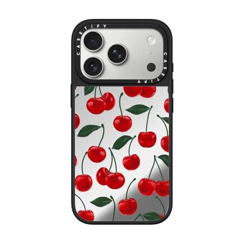 CASETiFY Mirror iPhone 17 Pro Case ReflectiveCompatible with Magsafe 49 ft 1X Military Grade Drop Protection Vibrant red Cherry Pattern Silver On Black