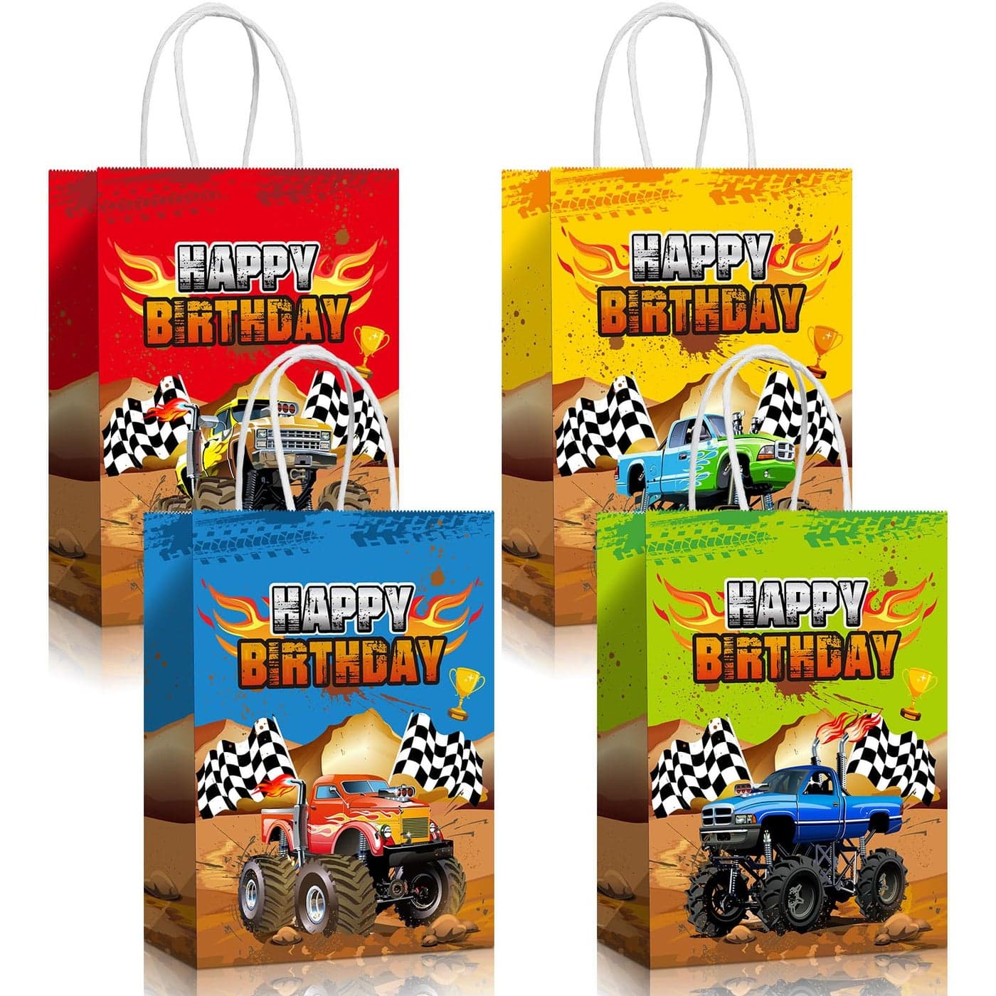Pajean 16 Pcs Monsters Truck Party Favor Bags Racing Trucks Paper Gift Goody Treat Candy Bags for Themed Birthday Party Supplies Simple