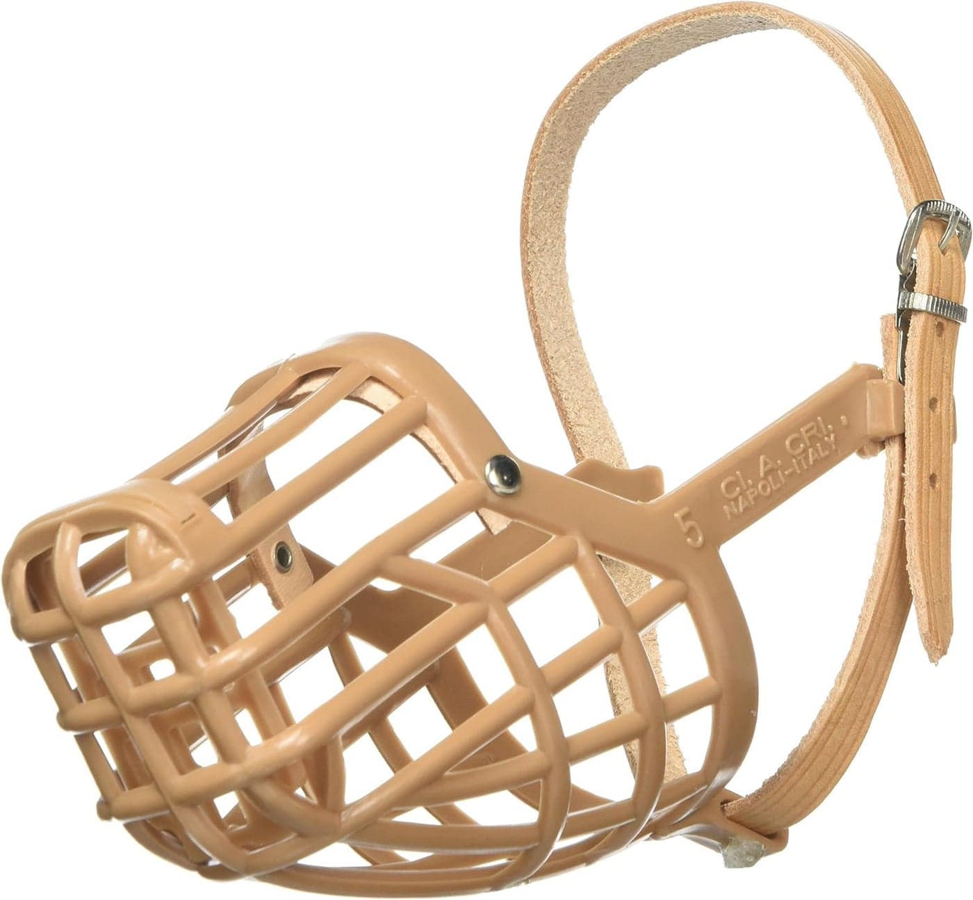 OmniPet Leather Brothers Italian Basket Dog Muzzle, Adjustable Secure Fit, Comfortable Design, Training and Safety, Averts Biting, Prevents Chewing and Scavenging, Perfect for Grooming - Tan, Size 9
