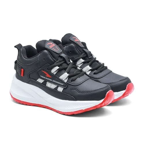 ASIAN Adventure-41 Kids High Top Sports Shoes for Boys & Girls | Lightweight Cushioned Shoes for Running & Play | Breathable Anti-Skid Shoes Black RED