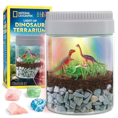 National Geographic Dinosaur Terrarium Kit for Kids – Multicolor Light-Up Terrarium, Build a Dino Habitat with Real Plants & More, Science Kit, Dinosaur Toys for Kids