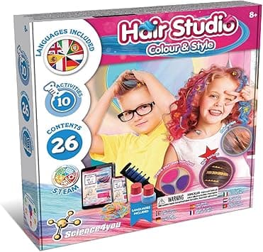 Science4you Hair Studio Chalks for Girls and Boys Hair Accessories Gift Set with Temporary Hair Dye Tattos and much more for Kids Games Toys and Gifts for Girls and Boys 7 8 9 Year olds
