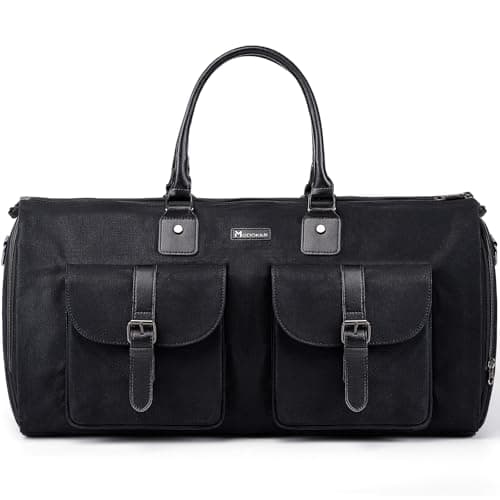 Modoker Garment Convertible Weekender Bag,Carry on Garment Bags for Travel Mens Suit Bag,Canvas Garment Duffle Bag Heavy Duty Overnight Bags for Men Women Hanging Clothes,Black