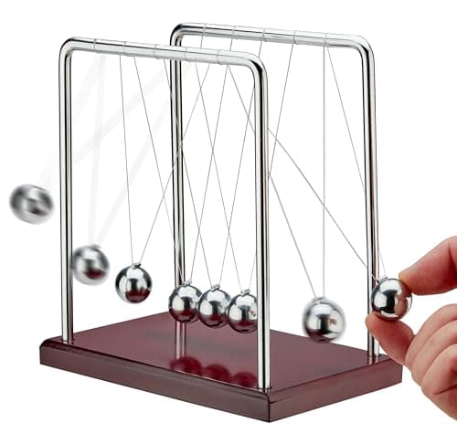 5 Beads Newtons Cradle Balance Balls Desk Toy Brown Wooden Base Office Decoration Fun Science Physics Toy for Home Bedroom or Living Room