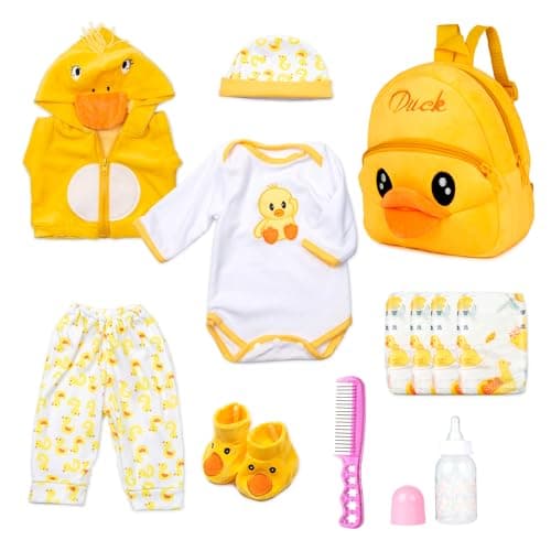 PEDOLLTREE 12pcs Set Reborn Baby Dolls Clothes Accessories with Backpack Diaper Yellow Duck for 1722 Inch Baby Doll Reborn Doll Newborn GirlBoy