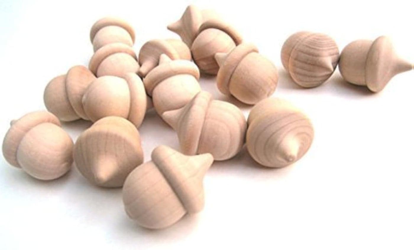 Nakpunar 25 pcs Wood Acorns Unfinished Wood for Painting Waldorf Doll Making