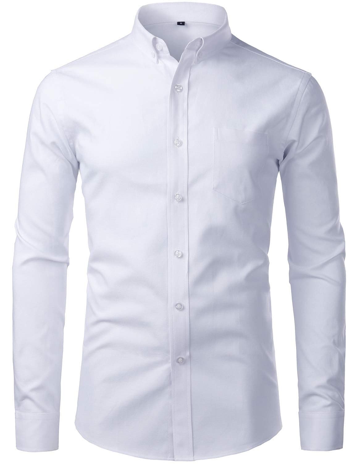 ZEROYAA Men's Hipster Casual Slim Fit Long Sleeve Button Down Oxford Shirts with Chest Pocket Z111 White Small