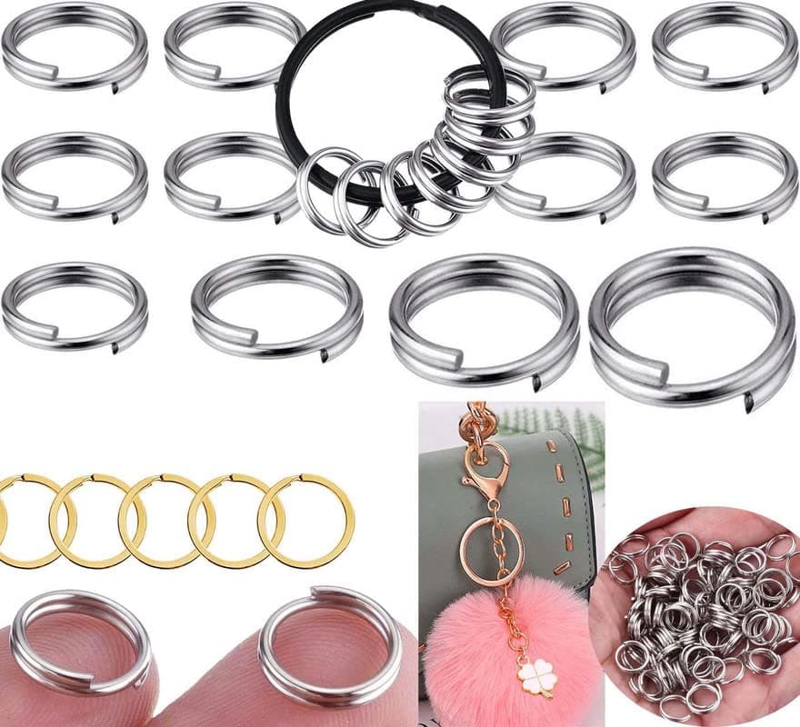 DIY Crafts 100 Pcs Small SilverGold Split Rings Set Mini Key Chain Ring Metal Silvery Keychain Rings for Keychain Lanyard Hanging Nail Files Label Tags Foldable Scissors 100 Pcs Small