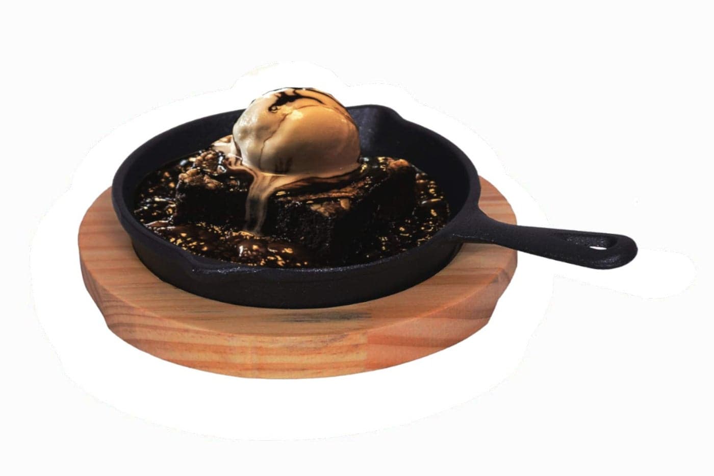 THW Cast Iron Mini Round Sizzler Pan Platter Hot Serving Plate with Maple Wood Serving Board (Black)