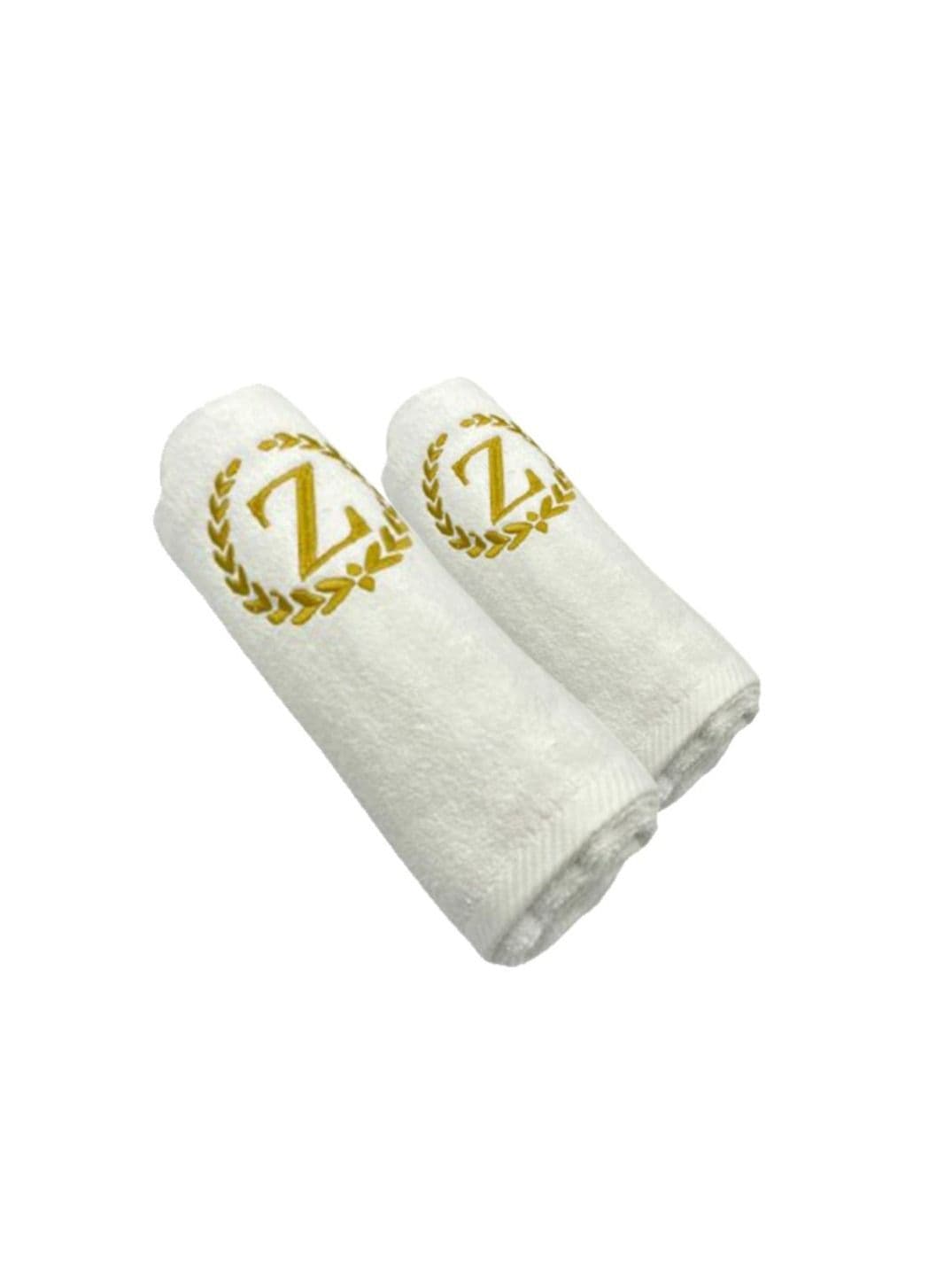 Embroidered For You (White) Luxury Monogrammed Towels (Set of 1 Hand & 1 Bath Towel) Premium cotton, Highly Absorbent and Quick dry-600 Gsm (Golden Letter Z)