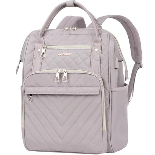 KROSER Laptop Backpack 17" Stylish Backpack Water Repellent College Casual Daypack with USB Port Travel Business Work Bag for Men/Women-Quilted Dusty Pink