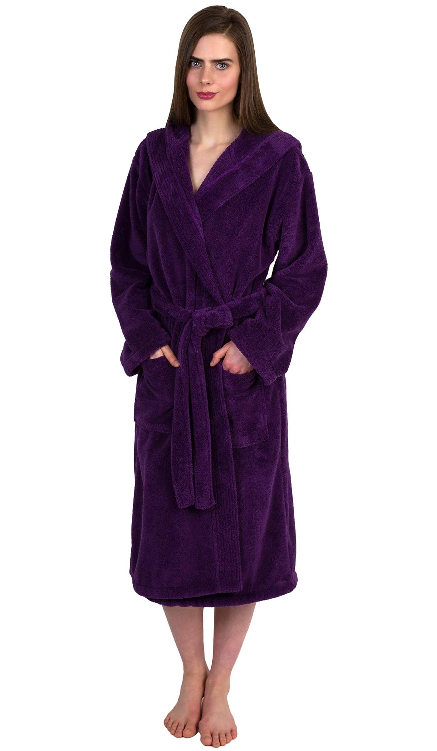 TowelSelections Womens Robe Soft Plush Bathrobe Fleece Hooded Spa Bath Robe for Women Small-Medium Purple