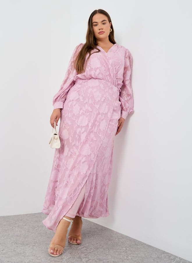 Plus Size Jacquard Balloon Sleeve Maxi Dress — 20