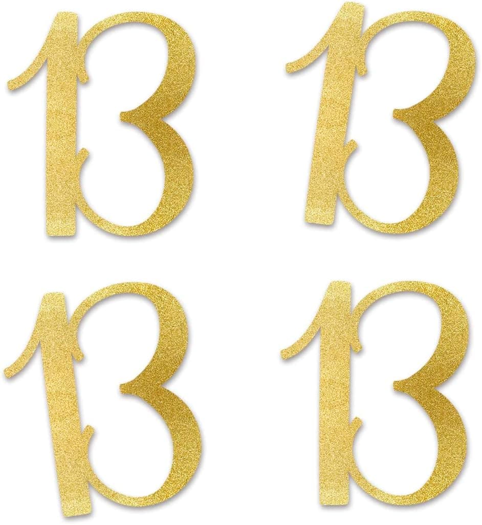Gold Glitter 13 CutOut Numbers 13th Birthday Party Anniversary Decorations DIY Essentials