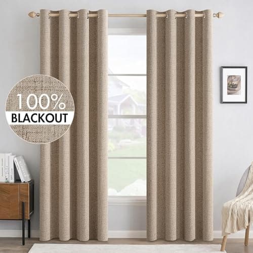 MIULEE 100 Blackout Linen Textured Curtains for Bedroom Solid Thermal Insulated Copper Brown Grommet Room Darkening Curtains Drapes Luxury Decor for Living Room Nursery 52 x 96 Inch 2 Panels