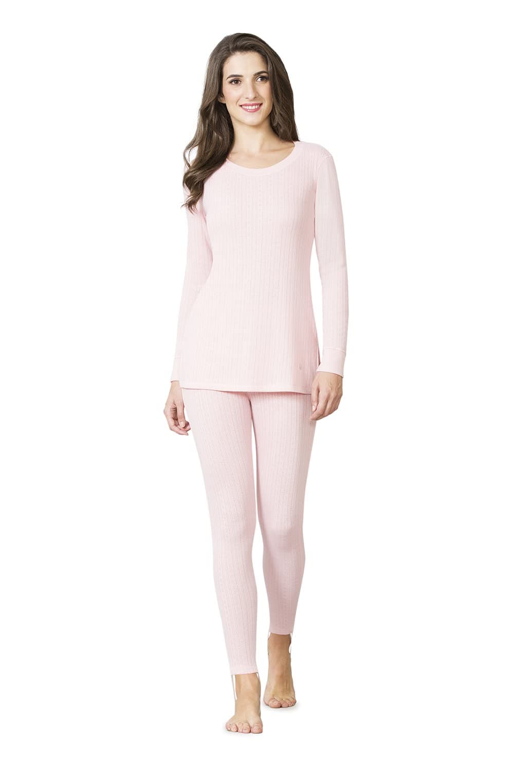 Van Heusen Women Anti Bacterial Thermal Relaxed Fit T-Shirt-Round Neck, Full Sleeve_77401_Silver Pink_S
