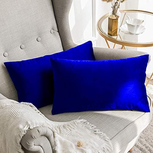 Khooti Rectangular Velvet Cushion Cover, 20x30 | Royal Blue | Pack of 2 | Solid Plain Soft & Smooth, Decorative Cushion Covers for Living Room, Bedroom, Couches, Chairs, Sofas, Beds & Home Decor