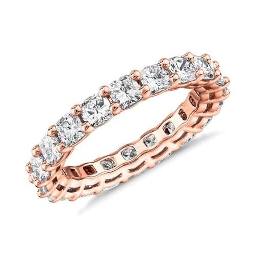PAVOI 14K Rose Gold Plated Square-Cut Cubic Zirconia Love Band - 3mm Stackable Rings for Women - Stacking Jewelry Gold Eternity Rings for Women, Size 5