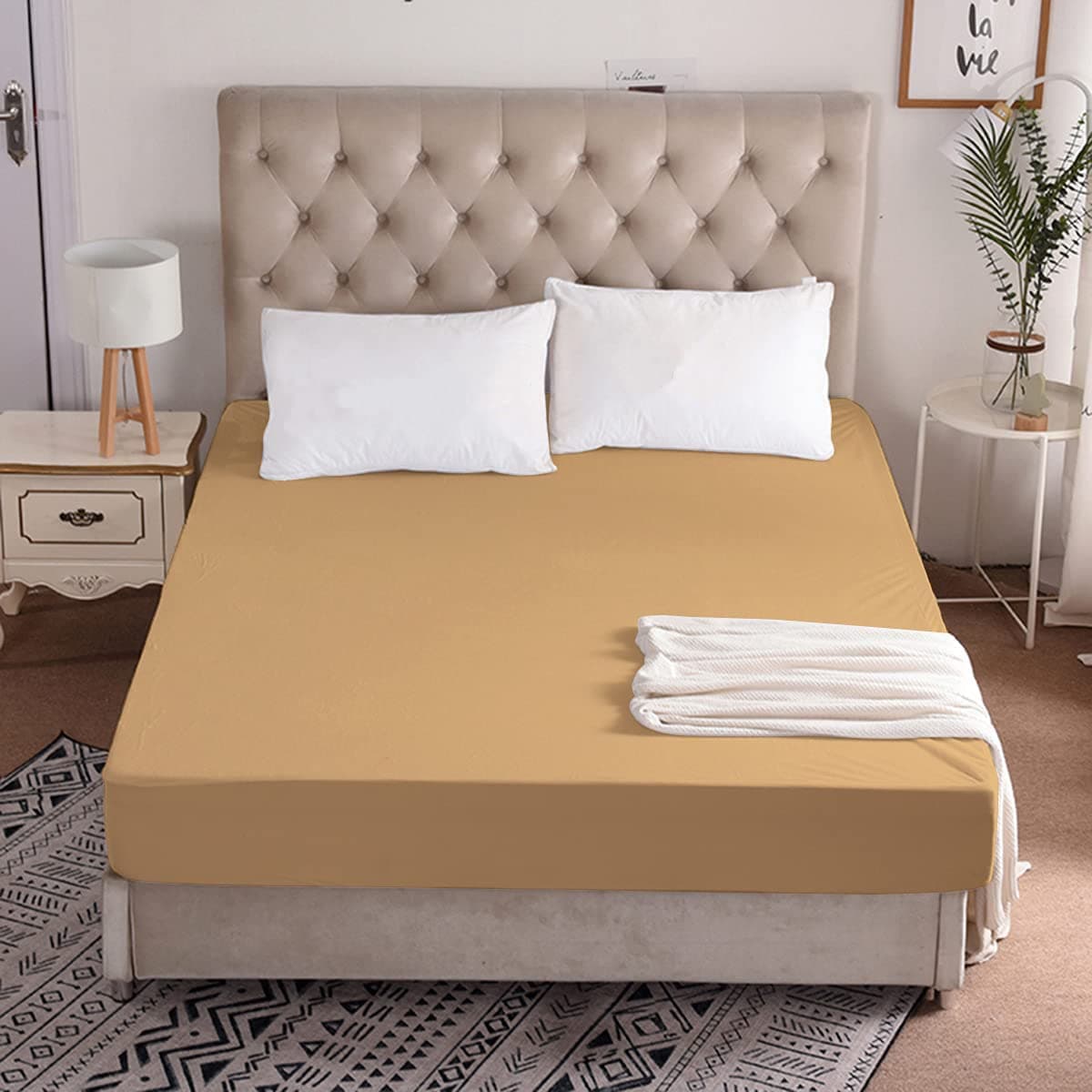 CHICERY Ultar Soft Water Proof Dustproof Terry Cotton Mattress Protector Queen Size Beige Queen60X72