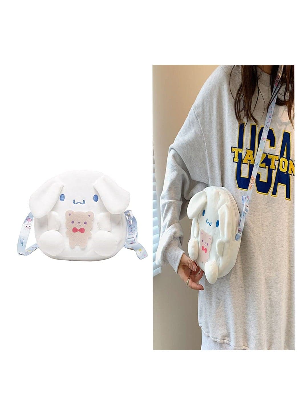 Crossbody Bag, Cartoon Cinnamoroll Slant Bag, Stuffed Animal Plush Backpacks, Mobile Phone Bag, Cinnamoroll Purse for Girls Gift