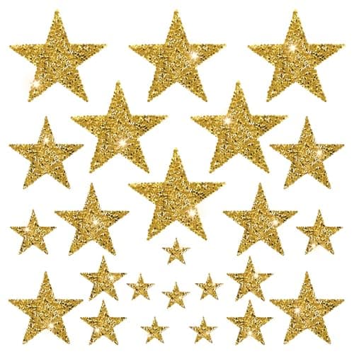 24 Pcs Gold Star Patches Glitter Star Iron on Patches Adhesive Applique Hot Glue Rhinestone Stars for Clothing Jeans Bags Hats Repair Decoration 4 Size