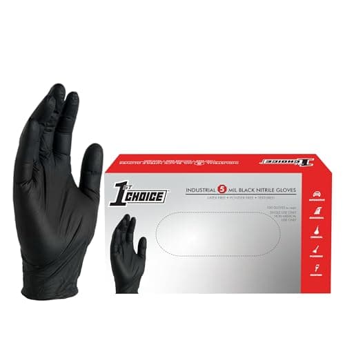 1st Choice Black Nitrile Gloves Disposable Latex-Free 5 Mil Textured for Cooking, Cleaning, Food Prep, Large, Box of 100