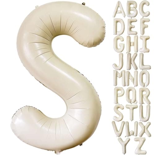 Cream White Letter S Balloons 40 Inch Giant Letter Balloons S Foil Mylar Helium White Letter Balloons for Birthday Party Supplies Anniversary Event Celebration Decorations Alphabet White S