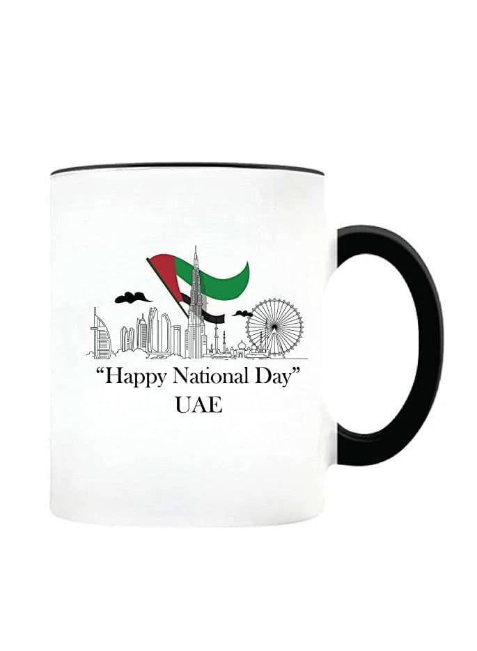 Ceramic Mug for UAE National Day or Flag day Celebration and events Two Tone Black (Design 3)
