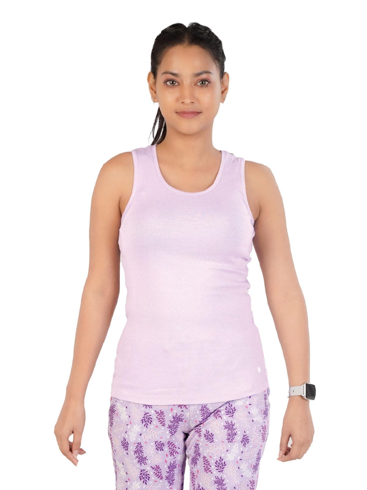 Rupa Women Cotton Slim Fit Colors Playsure Solid Rib Fabric, Tank Top, Sleeveless Pack of 1, Lavender, Small