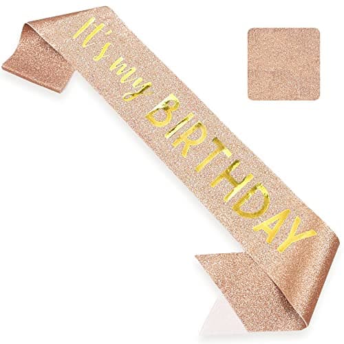 WOBBOX Birthday Satin Sash For Birthaday Decoration Theme Party Decoration, Sash (Rose Gold Glitter It's My Birthday)