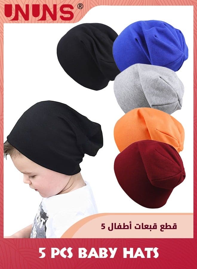 5 Pack Unisex Baby Hats,Soft Cotton Kids Hats Caps,Solid Color Cute Knit Cap For Toddler Boys Girls,Preemie Infants Baby Hats Beanie Caps,Warm Skull Caps For Little Child 1-7 Years Old,5 Colors