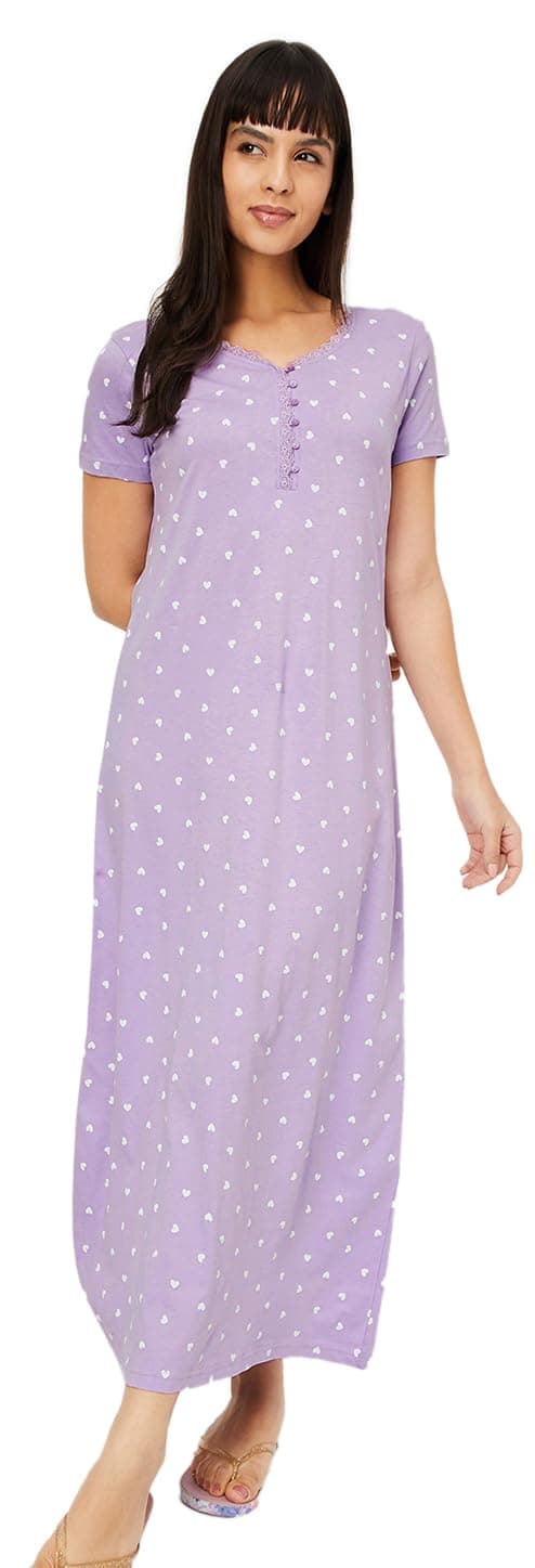 Max Women Cotton Maxi Casual Nightgown (SU24KG03_Lilac_M)