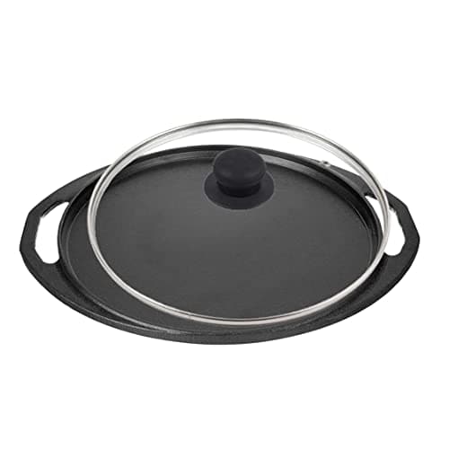 EUGOR Now in India Pre-Seasoned Cast Iron Dosa Tawa 11 Inch with Toughened Glass Lid, Black