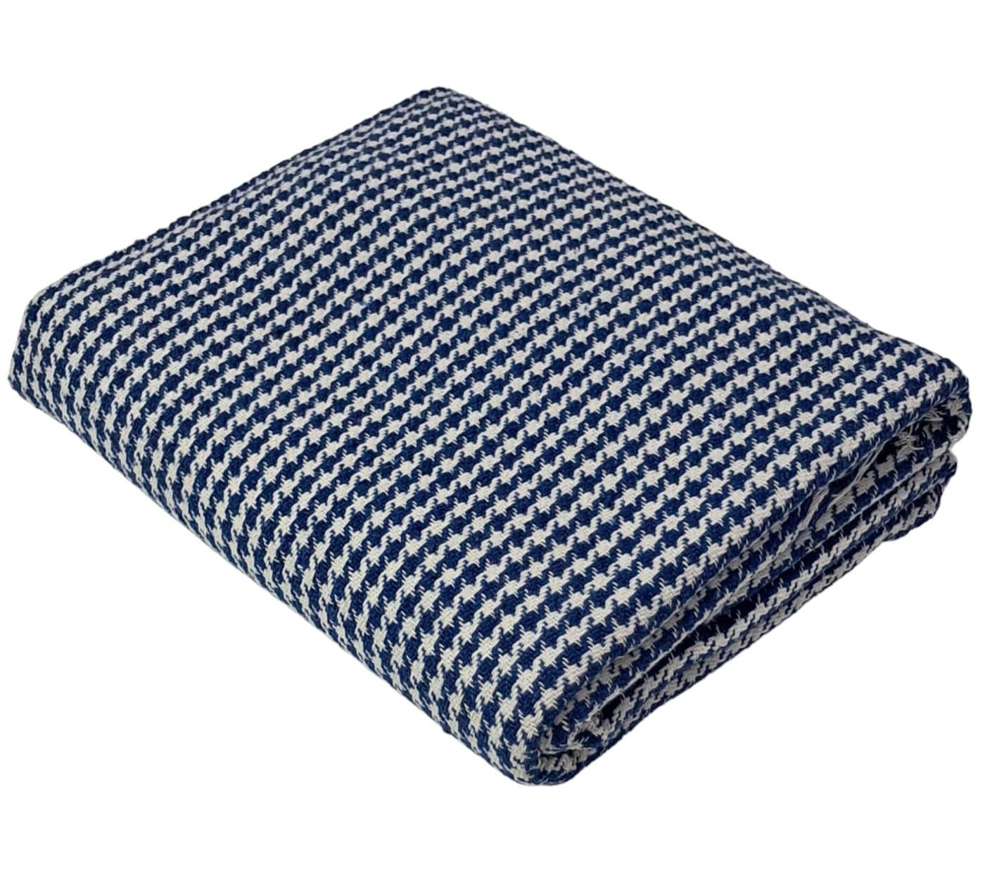 MAMRAJ The Handloom Story 100% Desi Thick & Heavy Khadi Cotton Soft Beautiful Khes/Comforter/Chadar/Single AC Blanket, Set of 1 Pc, Size- 255cm X 140cm (Skin Friendly, (Blue Check)