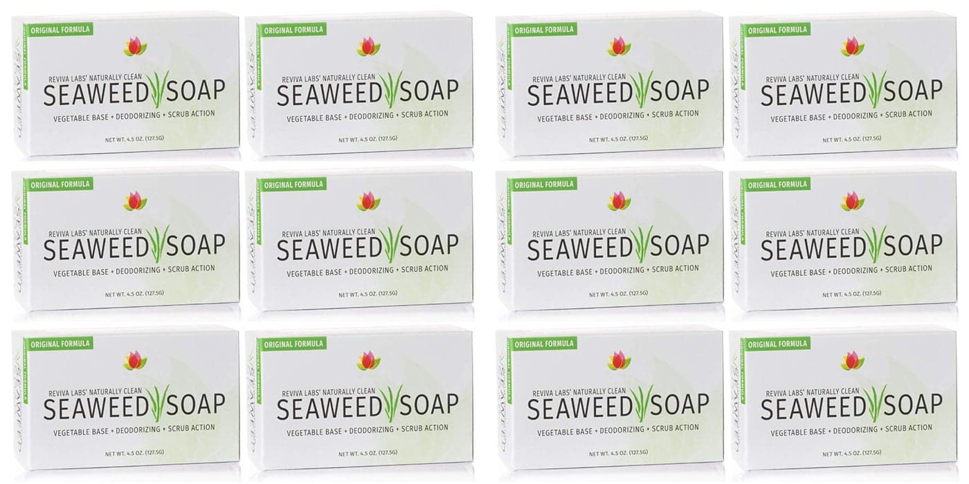 Reviva Seaweed Soap 12 Pack Organic Seaweed Face Scrub and Exfoliating Body Scrub Soap Bar 45 oz Vegetable Base Natural Bar Soap and Seaweed Bath Detox Soap Made in the USA