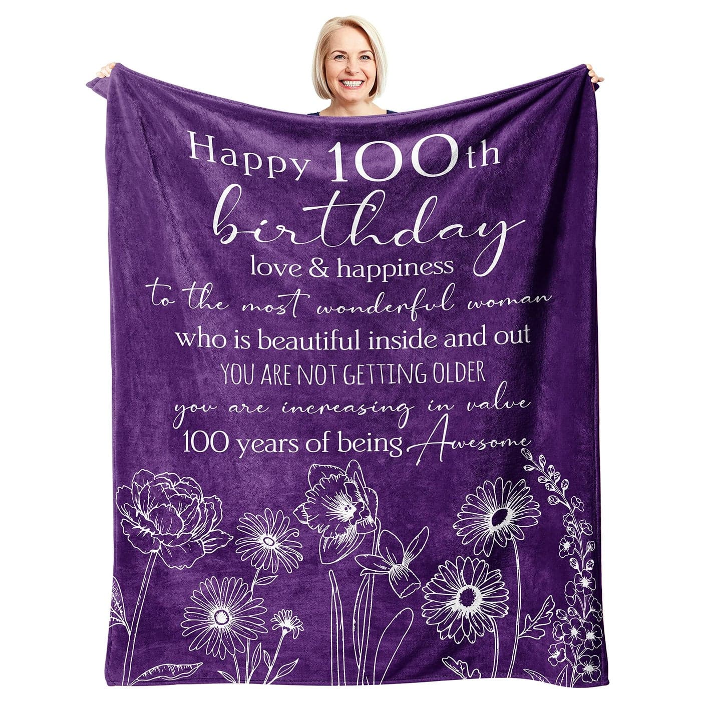 Xutapy 100th Birthday Gifts for Women 100th Birthday Decorations Blanket 60x50 Best Gifts for 100 Year Old Woman Happy 1925 Birthday Gifts for MomWifeGrandmaFriends Turning 100 Gift Blanket