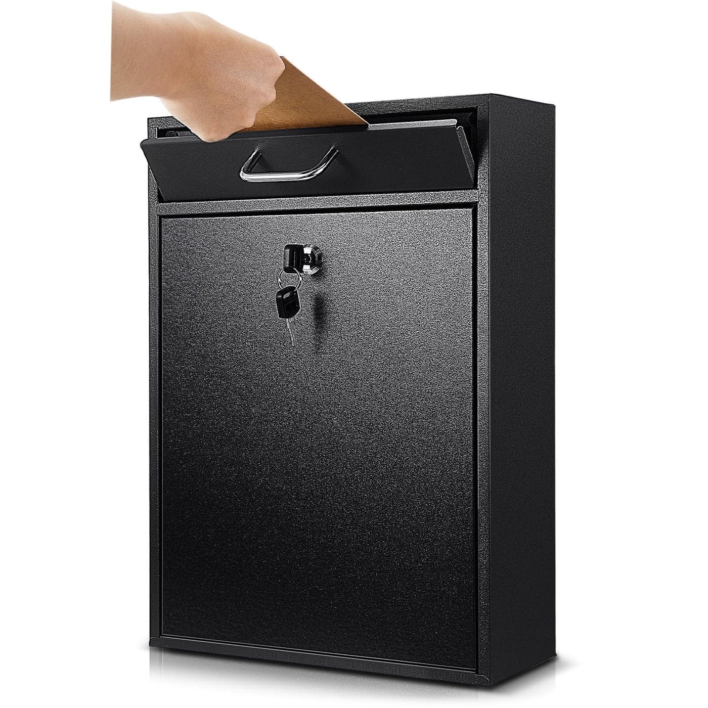 Yaocom Locking Mailbox with Key for Outdoor 162 x 112 x 47 Inches Large Wall Mount Mail Box with Lock Security Mail Drop Metal Collection Boxes Hanging Secure PostboxBlack