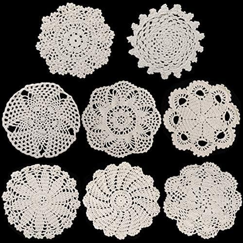 Chuangdi 8 Pcs Handmade Crochet White Lace Doilies for Tables Round Lace Placemat Rustic Table Coasters Decors for Kitchen Dining Room Party Dressers Dream Catcher Decoration(Beige)