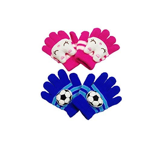 Krystle Cartoon Gloves for Kids,1-3 Years Old Children Boys Girls Winter Cute Cartoon Pattern Warm Knitted Gloves (Multicolor, Pack of 02)