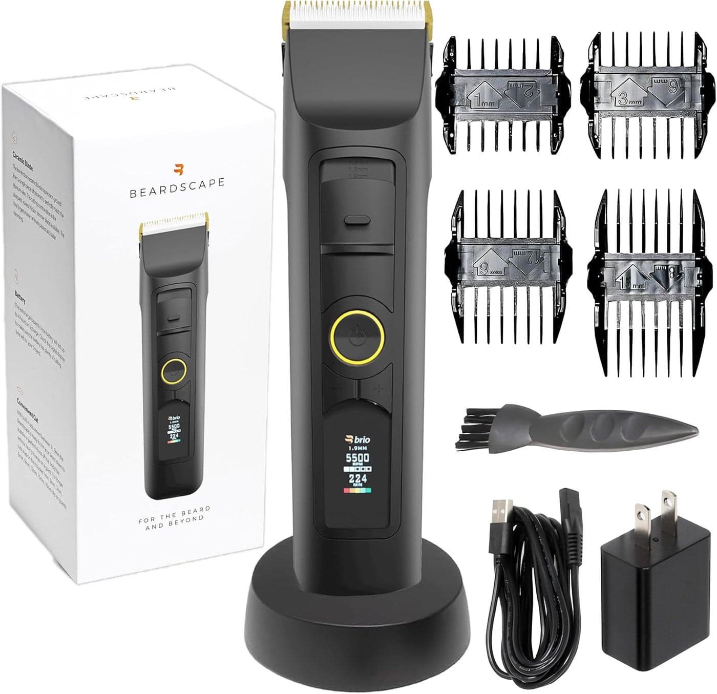 Brio Beardscape V2 Beard Trimmer for Men Professional with Low Friction Ceramic Blade, Cordless Professional Hair Trimmer for Barbers with 4 Hrs of Long Battery Timing, Ideal for Beard & Body (Black)